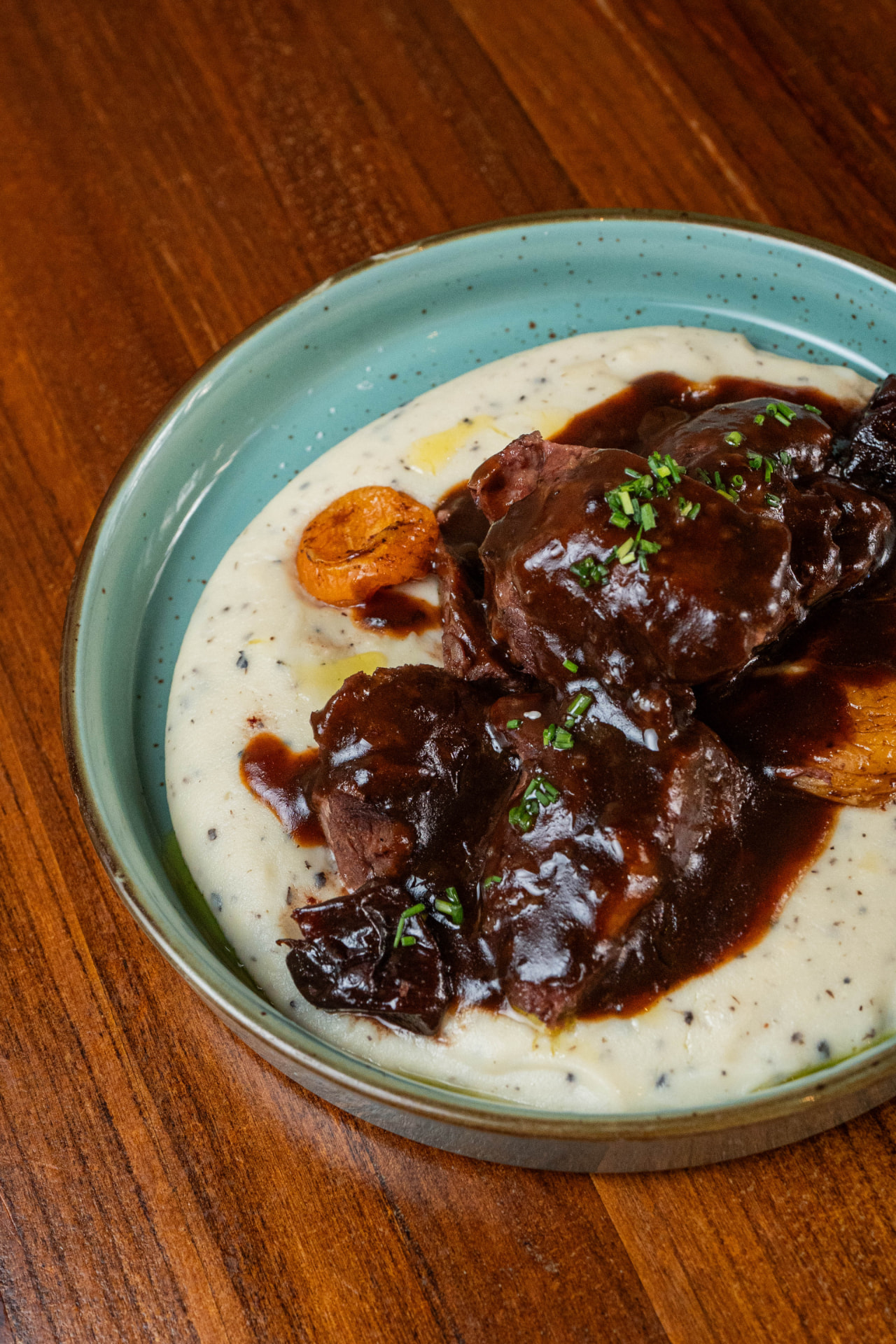 Slow-cooked beef cheek with potato purée